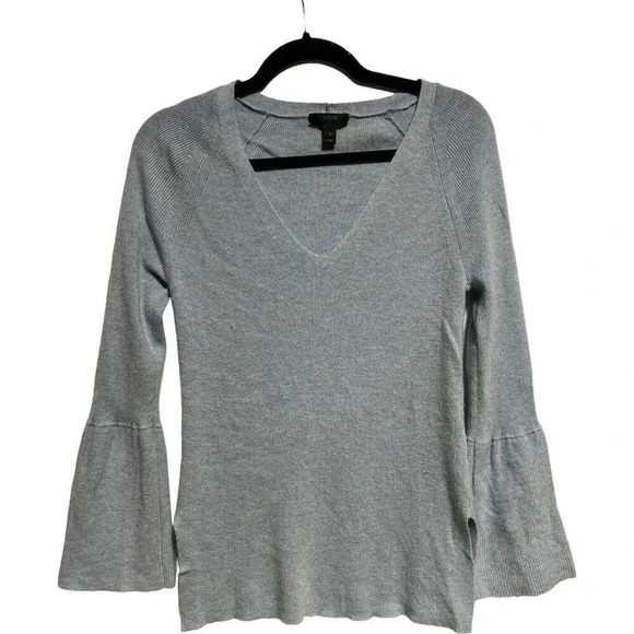 J Crew Baby Blue Sweater Size Small Long Bell Sleeve Wool Blend Side Slit Soft - Picture 1 of 7